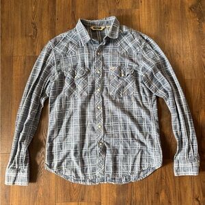 Salt Valley Men's Western Shirt Plaid Long Sleeve Pearl Snap Blue Large Cotton